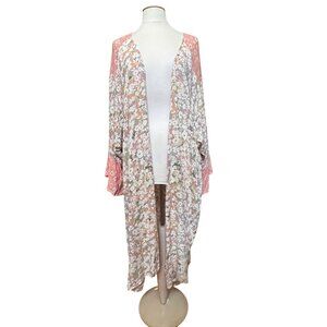 Wonderly Curvy Floral Kimono Cardigan Duster 0X/1X‎ Pink Cream Spring Fling Boho
